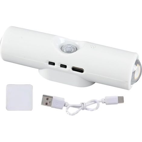 3,94 x 1,18 pouces, Blanc — 1 Lampe à détecteur de mouvement, sans fil pour couloir — Design magnétique intelligent — Éclairage RGB rechargeable — Usage intérieur (placard, cuisine, chambre)
