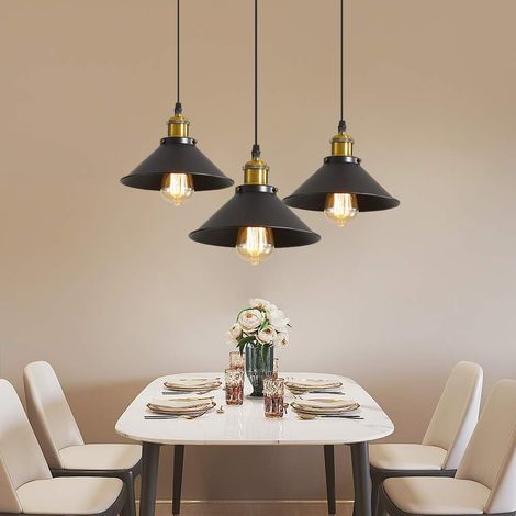 Lustre 3 lumières style industriel vintage, design Edison, en métal, avec support rond, 22 cm, noir (1/5)