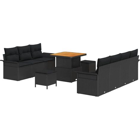 Garden Sofa Set with Cushion with Storage 10 pcs Black vidaXL