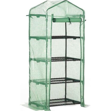 Invernadero de jardín con 4 estantes y lona de polietileno de 140 g/m², estructura tubular de acero, ideal para el cultivo de plantas, flores y macetas, en balcón o terraza, dimensiones: 70 x 50 x 16 (1/5)