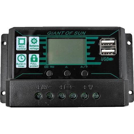 Contrôleur de charge solaire PWM 2-en-1, contrôle intelligent 12V/24V avec port USB et écran LCD. (1/2)