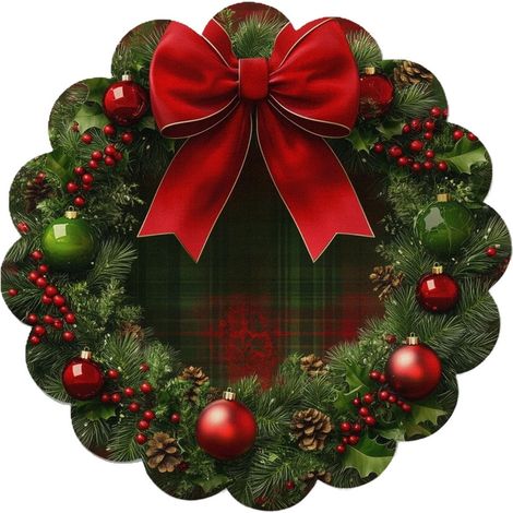 Placemat - Caoutchouc - Pour Décoration De Table De Fête De Noël - Rond - 38 Cm X 38 Cm - Vert - Lot De 4 (1/5)