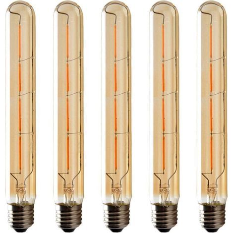BUNTHAUS 5er-Pack T225-Langröhrenlampen, Edison-LED-Filament, 6 W, E27-Sockel, warmweiß, bernsteinfarbenes Glas, für dekorative Zwecke, 220–240 V Wechselstrom