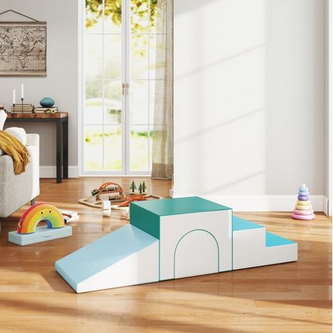 Set de 4 blocs de motricité en cuir régénéré, mousse EPE, gris clair, modulables pour enfants de 1 à 3 ans, sécurité et jeu d’éveil à la maison  CHICFURN (1/5)