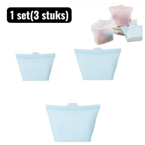 Lot de 3 sacs de conservation alimentaire en silicone hermétiques et réutilisables pour fruits légumes et aliments capacités 500 ml 1000 ml et 1500 ml couleur bleue (1/5)