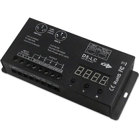 Hochleistungsfähiger 5-Kanal-DMX512-LED-Controller 10 A/Kanal, DMX512-Decoder/Dimmer, DC 12-24 V Treiber, maximale Leistung 1200 W für RGBCW-LED-Streifen und Beleuchtung. (1/5)