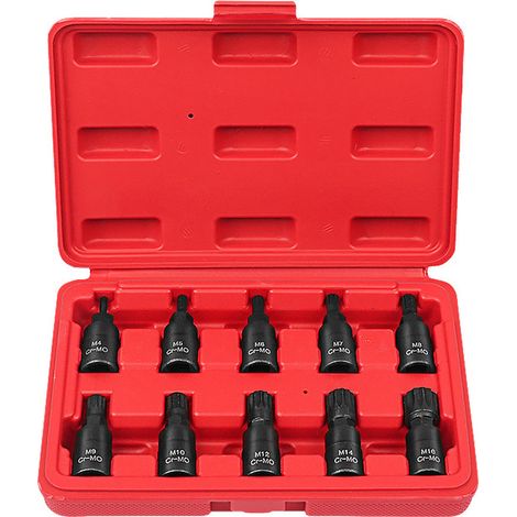 10pcs Square Spline Bit Set ,Spline Socket Bit Set carré taille métrique M4-M16 Chrome Vanadium acier (1/5)