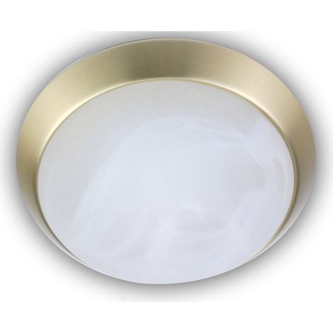 LED Deckenleuchte rund, Glas Alabaster, Dekorring Messing matt, Ø 35cm (1/4)