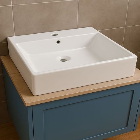 Lavabo da appoggio ceramica bianco lavandino lavello arredo bagno 2 misure misure 53x41x15 cm - confezione 1 (1/4)