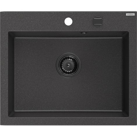 Mexen Elix évier en granit 1 bac 600 x 500 mm, noir tacheté, siphon noir - 6525601005-76-B (1/5)