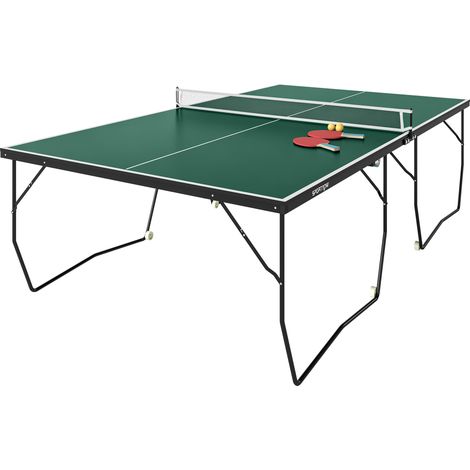 SPORTNOW 9FT Folding Table Tennis Table w/ 8 Wheels for Indoors, Green (1/5)