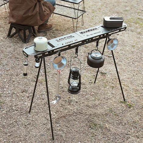 Étagère suspendue pour table de camping portable et pliable, plateau de table amovible avec trou de suspension, accessoires de plein air pour réchauds de cuisine portables (1/5)