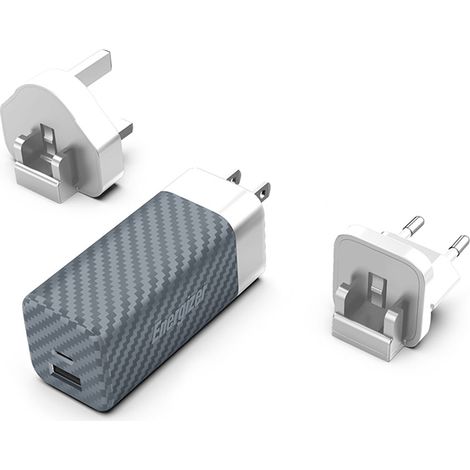 Energizer Ultimate - Caricabatterie da parete da viaggio multipresa UE/Regno Unito/USA GaN USB-C e USB-A 65W PD (argento) (1/5)