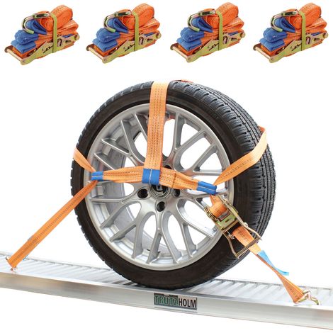4x Spanngurte Autotransport Zurrgurt Radsicherung PKW KFZ Trailer Anhänger Verzurrsystem ORANGE (1/5)