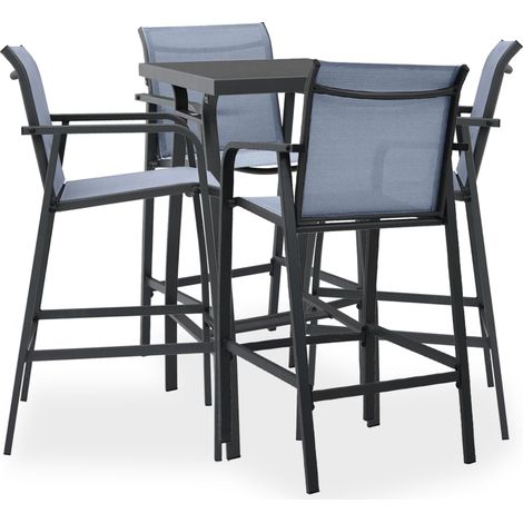 5 pcs Ensemble Table de bar + 4 Chaises de bar de jardin - Table Haute avec 4 Tabourets Noir et gris BV967605 - BonneVie (1/4)