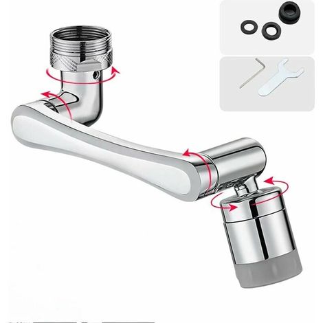 Extensión de grifo multifuncional giratoria de 1440 grados, accesorio de filtro para grifo, aireador de grifo de 1080° con dos salidas de agua para cocina y baño - Plateado (1/5)