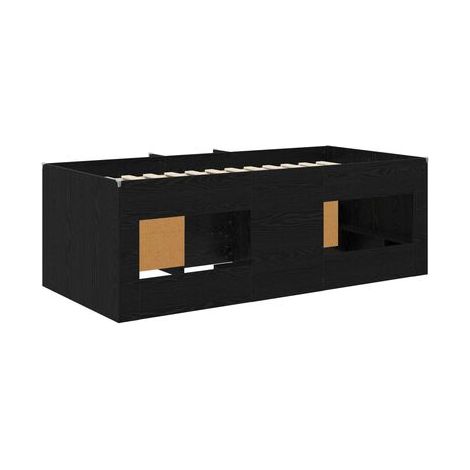Cadre de lit mezzanine (avec armoire), ensemble 3 pièces, en bois d'ingénierie noir, idéal chambre à coucher, style moderne, montage simple (1/5)