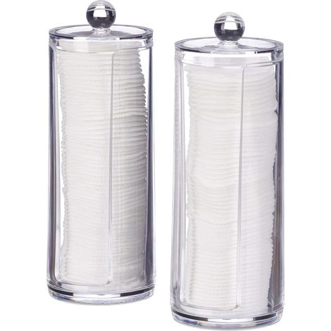 Distributeur Coton Démaquillant - Lot de 2 - Acrylique Transparent - Rangement Hygiénique avec Couvercle - Pour Salle de Bain et Vanity - 20 x 7 cm (1/5)
