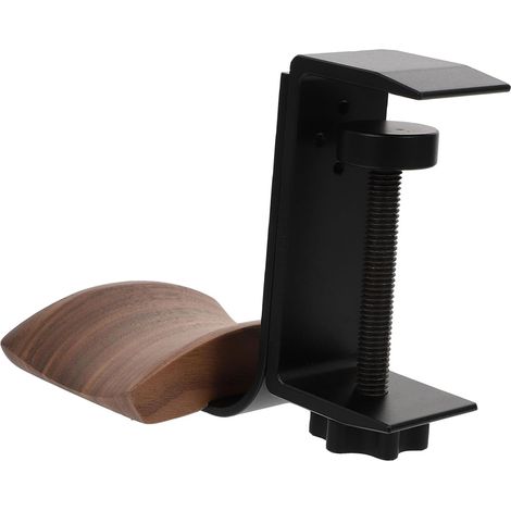 Support Casque Bureau Alliage avec Clip De Fixation Noyer Rangement Casque (1/5)