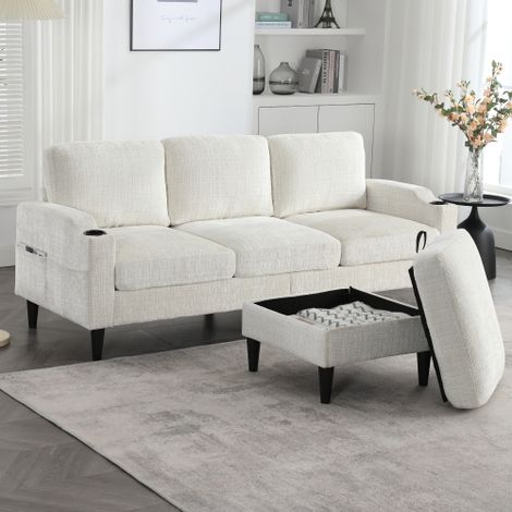 Canapé élégant avec repose-pieds et espace de rangement — 4 places, avec accoudoirs confortables, porte-gobelet, poches de rangement latérales et pieds en plastique stables (1/4)