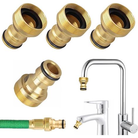 Lot de 4 raccords de robinet – Universels – Or – Adaptateurs – Tuyau d’arrosage – Raccord rapide (1/5)