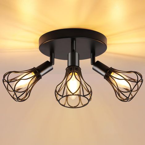 Plafonnier Industriel Spots, Avec Douille E14 Spots de Plafond, Plafonnier 3 Spots LED Orientable pour Interieur Cuisine Chambre Salon Couloir Galerie Max 30W(Sans Ampoule) (1/5)