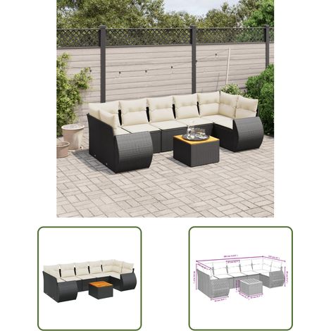 The Living Store 8-tlg. Garten-Sofagarnitur mit Kissen Schwarz Poly Rattan - Gartenmöbel - Esstischgarnituren - Outdoor Möbel - Lounge Set - Rattan Gartenmöbel (1/3)