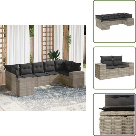 Cojines para sofás - vidaXL Set de sofás de jardín 7 pzas con cojines ratán PE gris claro - Sofás de jardín con cojines