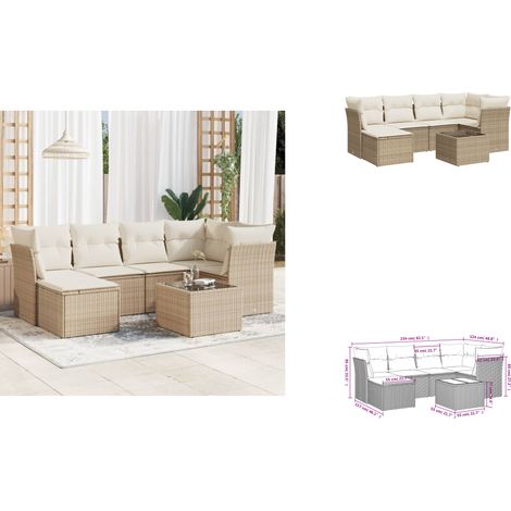 Salon de jardin avec coussins 7 pcs beige résine tressée - Ensemble Salon De Jardin - Meuble De Jardin - Salon D'extérieur - Canapé D'extérieur - Set De Jardin (1/3)
