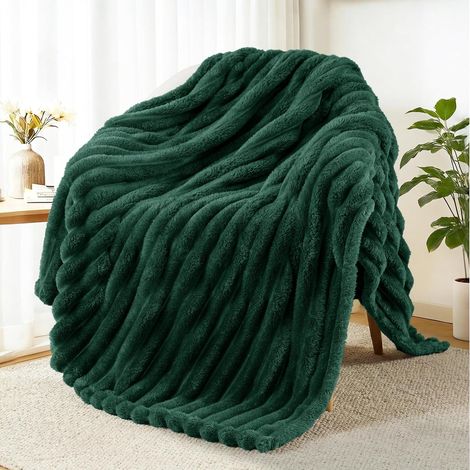 Mezcla Couverture Plaid à Rayures, 130 x 150 CM, Vert Forêt (1/5)