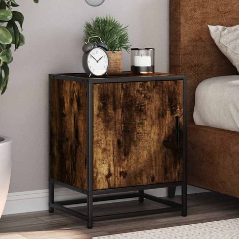Tables de chevet 2 pcs-Lot de 2 Table de nuit chêne fumé bois d'ingénierie et métal 722820 (1/5)