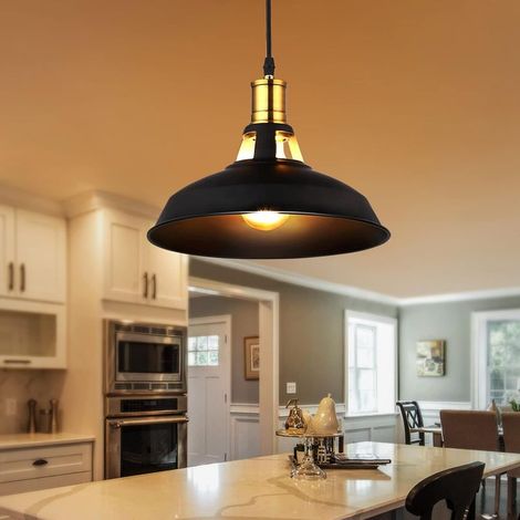 Suspension rétro - Plafonnier rétro en métal, Ø 26 cm, longueur de câble ajustable, éclairage industriel idéal pour salles à manger, salons, salles à manger, avec lumière LED chaude de 10 W (1/5)