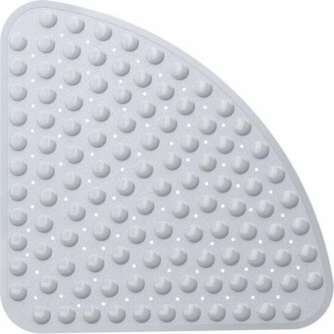 Rutschfeste Eckduschmatte – Quadranten-Duschmatte 53,3 x 53,3 cm, rutschfeste Duschmatte mit Saugnapf und Abflussloch, maschinenwaschbar, grau (1/4)