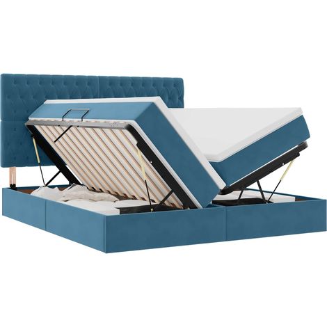 Maison Exclusive - Lit de Rangement avec matelas Bleu foncé 200 x 200 cm Velours (1/5)