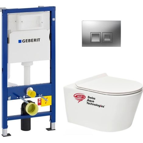 WC-Pack Vorwandelement Duofix UP100 + SAT Brevis Wand-WC ohne Spülrand + ultradünner WC-Sitz, Softclose + Bätetigungsplatte (1/5)