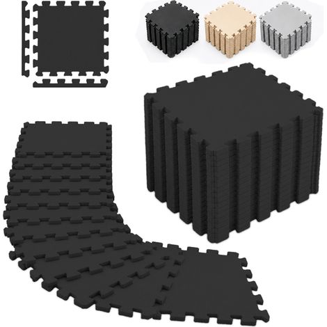 Relaxdays Bodenschutzmatte, 18er Set, 30x30 cm, 1,7 m², Rand, schalldämmend, Schaumstoff, Puzzlematte Fitness, schwarz (1/5)