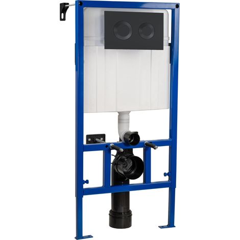 Hudson Reed Mid-Height Wall Hung Toilet Frame 890mm H with Dual Round Flush Plate Concealed Cistern - Black