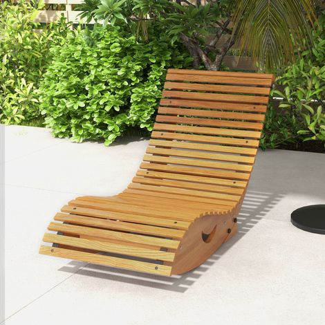 Sedia a dondolo da esterno, schienale alto, base regolabile, legno di pino, 130 x 60 x 60 cm, marrone chiaro
