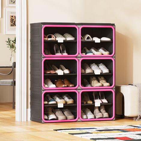 Meuble à Chaussures Pliable 85x33.5x104cm Étagère de Rangement Plastique avec Portes Magnétiques pour Entrée - Noir (1/5)