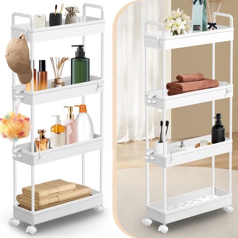 Étagère sur pied 4 tablettes Étagère de cuisine Étagère de salle de bain Étagère à livres Étagère de ménage Meuble