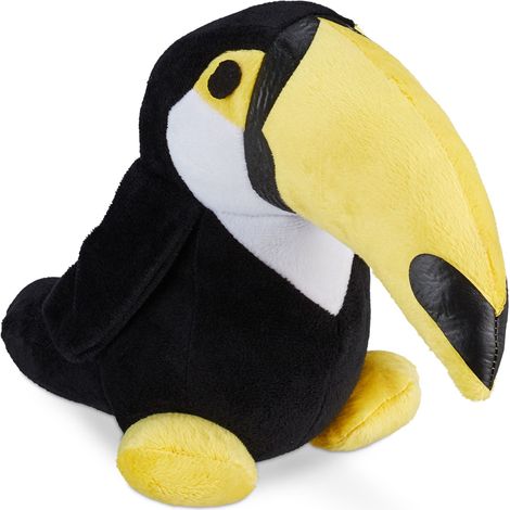 Fermaporta a forma di tucano con design di animale in peluche morbido per porta della camera da letto, 25 x 15 x 15 cm, in tessuto nero, 130008998