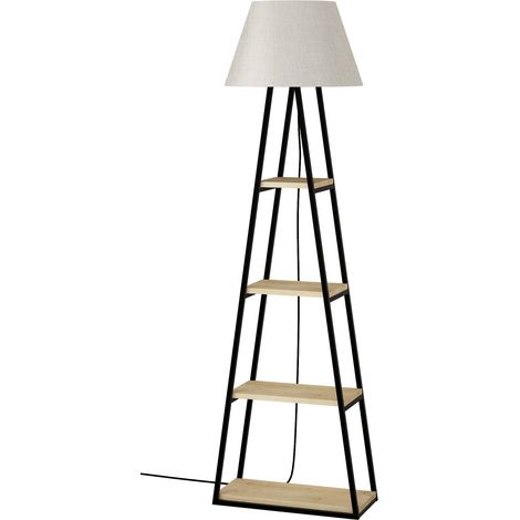 Lampadaire combiné 4 étagères Sunako 165cm Tissu Gris et Bois Anthracite et Chêne clair (1/4)