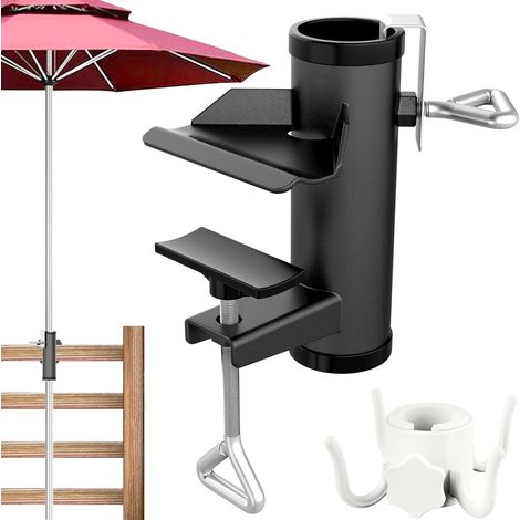 Pied de Parasol, Support Parasol Balcon d'extérieur, réglable Fixation Parasol Balcon se Fixe sur Les Tables de Pique-Nique, Les Gradins, Les balustrades (Noir) (1/5)