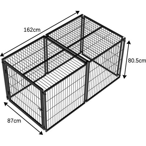 Cage modulaire pour chien 160 x 80 x 80 cm, acier inoxydable, couvercle sécurité + porte réglable, doublure PVC incluse, noir (1/4)