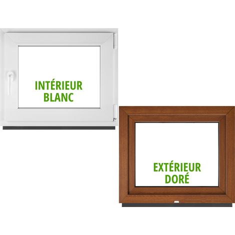 Fenêtre PVC BauPlaza 120 x 110 cm (Largeur x Hauteur) Oscillo-Battante Ouverture Droite – Chêne Doré Extérieur / Blanc Intérieur – Double Vitrage (1/5)
