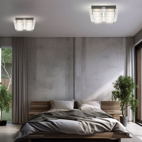 Lampada da soffitto a LED plafoniera soggiorno lampada da soffitto faretto lampada da camera da letto, vetro cromato, LED 18W 1260Lm bianco caldo, LxPxH 24x24x7 cm, set di 2