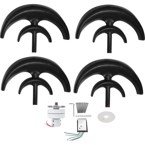 Éolienne 1200W 4 pales, générateur AC 12V, système solaire, lanterne double couche noire, kit complet (1/5)