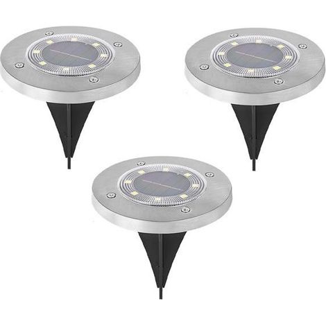 (Blanc chaud, lot de 3) Lampadaire solaire d'extérieur, 8 LED, étanche IP65, pour routes, pelouses, terrasses et piscines (1/5)