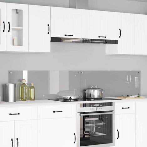 Protection de cuisine 2 pcs-Dosseret de cuisine-Fond de hotte-Crédence de cuisine Gris clair 110 x 40 cm verre trempé (1/5)