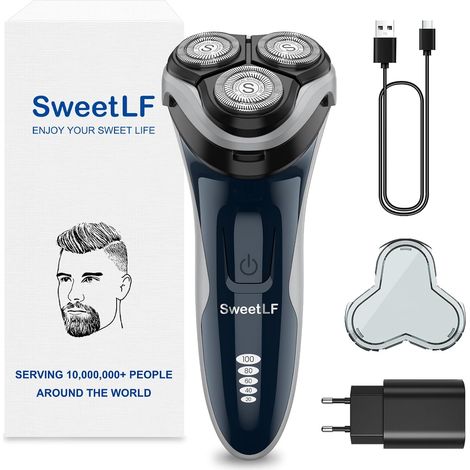 Rasoir Électrique Homme - 1 Pièce - Têtes 3D Rotatives - Étanche IPX7 et Rechargeable - Pour Barbe Quotidienne - Bleu (1/5)